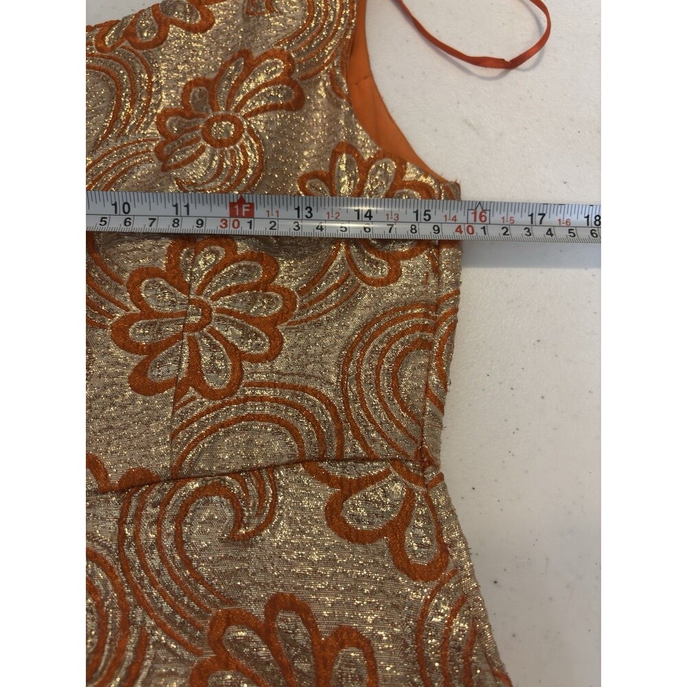 Vintage 60s Kent Originals Empire Waist Evening Gown Dress Orange Brocade 6 S - Picture 5 of 16